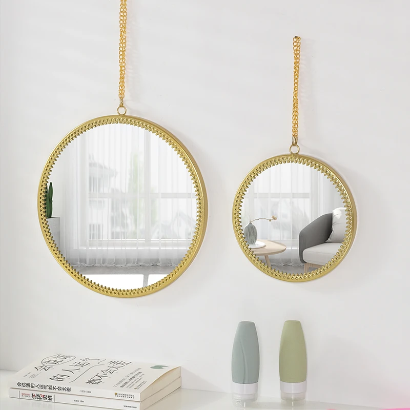 

Gold Mirror Frame Bathroom Aesthetic Shower Small Round Wall Mirror Vanity Nordic Tiles Metal Iron Wanddeko Home Design Gift