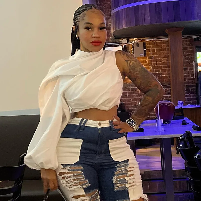 

Wishyear 2022 белая рубашка с вырезами, завязкой, открытой спиной, сексуальные блузки для женщин, модные Асимметричные короткие блузки