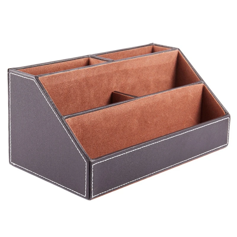 

2X Home Office Wooden Struction Leather Multi-Function Desk Stationery Organizer Storage Box(Brown)