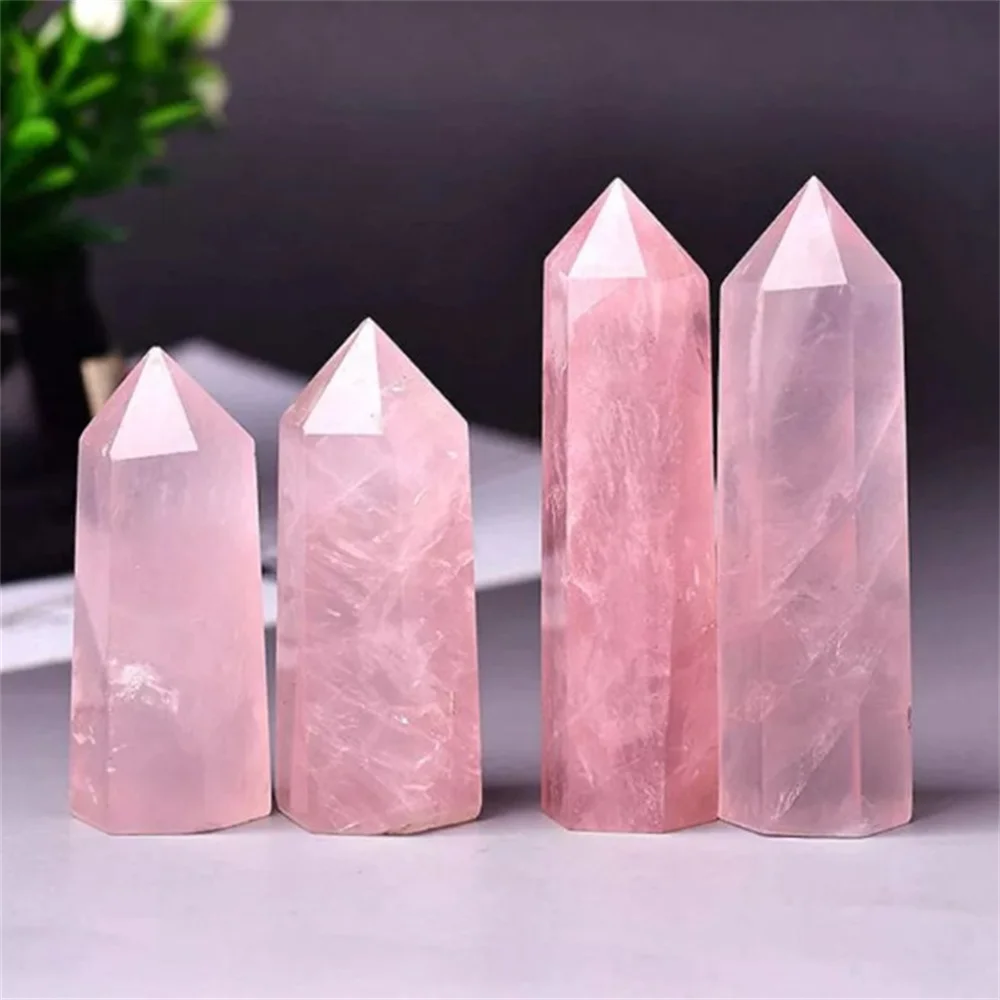 

Natural Pink Crystal Point Rose Quartz Crystal hexagonal prism ornament magic wand Healing Gemstone Crystal Tower