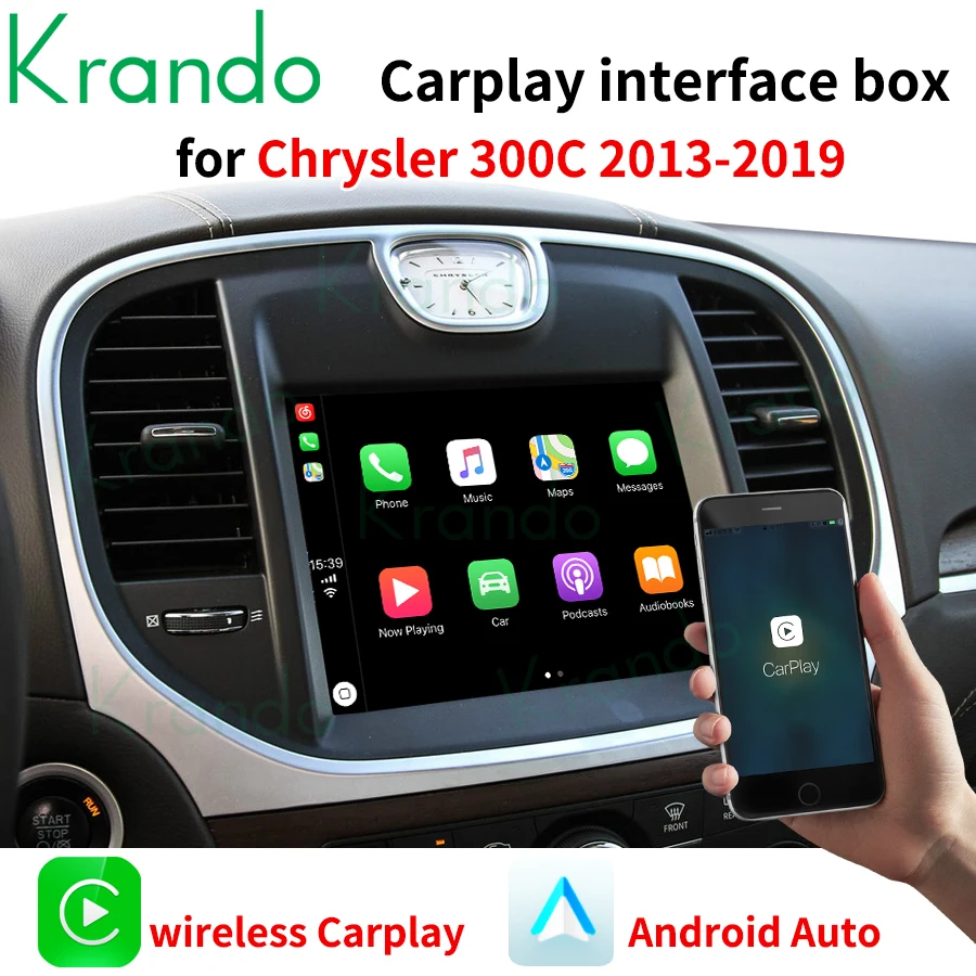 

Krando Wireless Apple CarPlay Android Auto Interface Box For Jeep Grand Cherokee Commander Compass Wrangler Renegade 300C Dodge