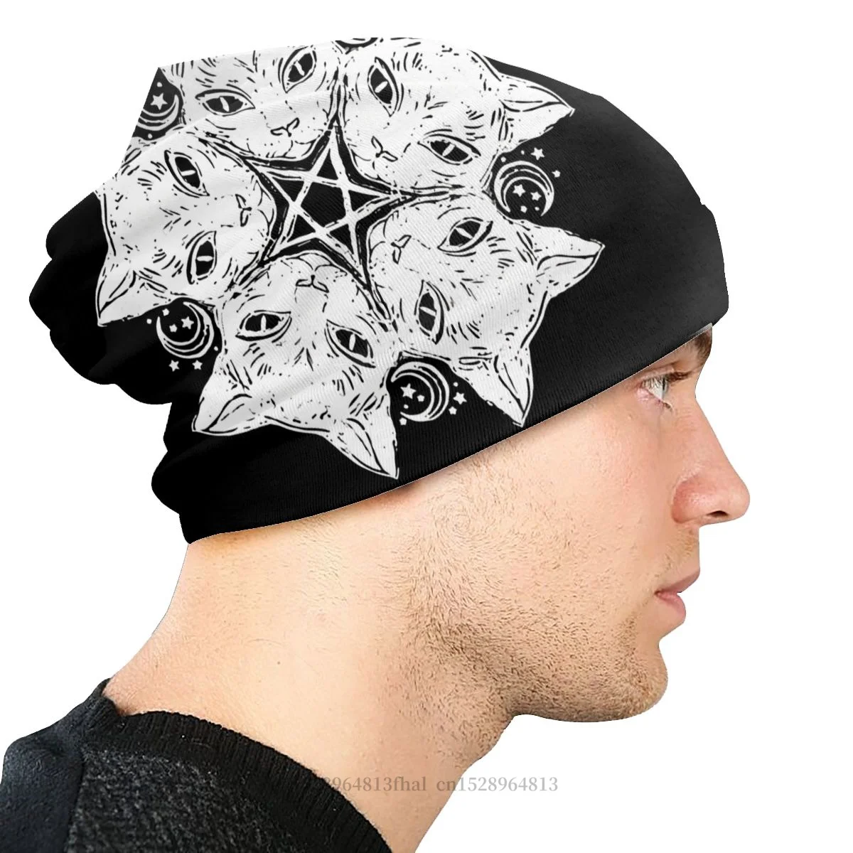 Шляпа шапки Готическая тонкая шапка для мужчин и женщин с котом пентаграммой