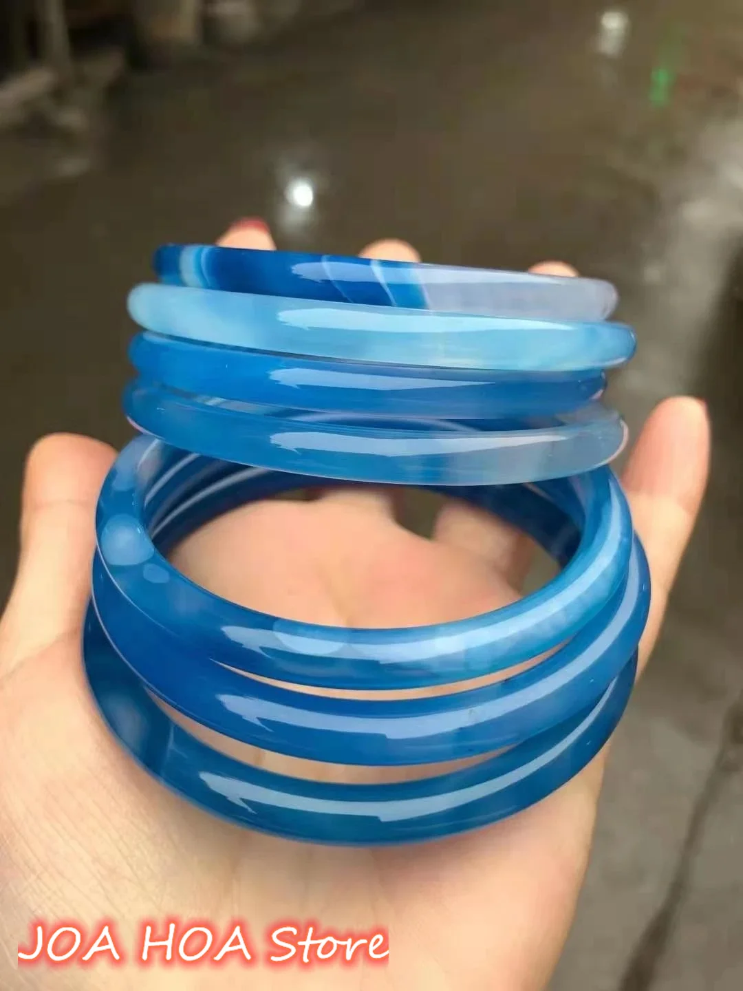 

Natural Hand Carved Blue Agate Ladies Bangle Jade Jewelry Bracelet