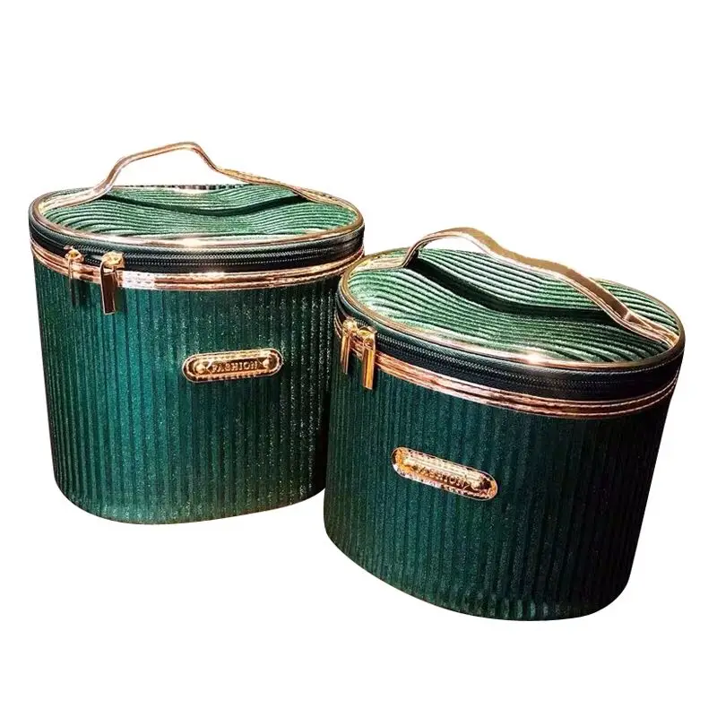 Make up box portable large capacity flannel stripe make up bag net red gold edge portable goods storage box