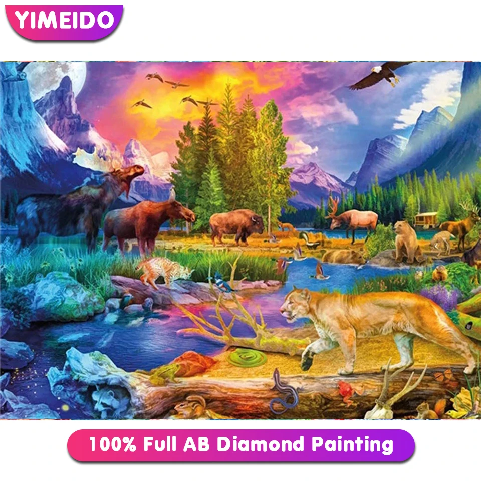 

YIMEIDO Animal World All 100% AB Diamond Painted Lion Handmade Kits 5D DIY Scenery Diamonds Embroidered Mosaic Home Decor Gifts