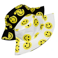 womens bucket hat summer new smiley pattern print double sided soft fabric comfortable beach hat ladies hat