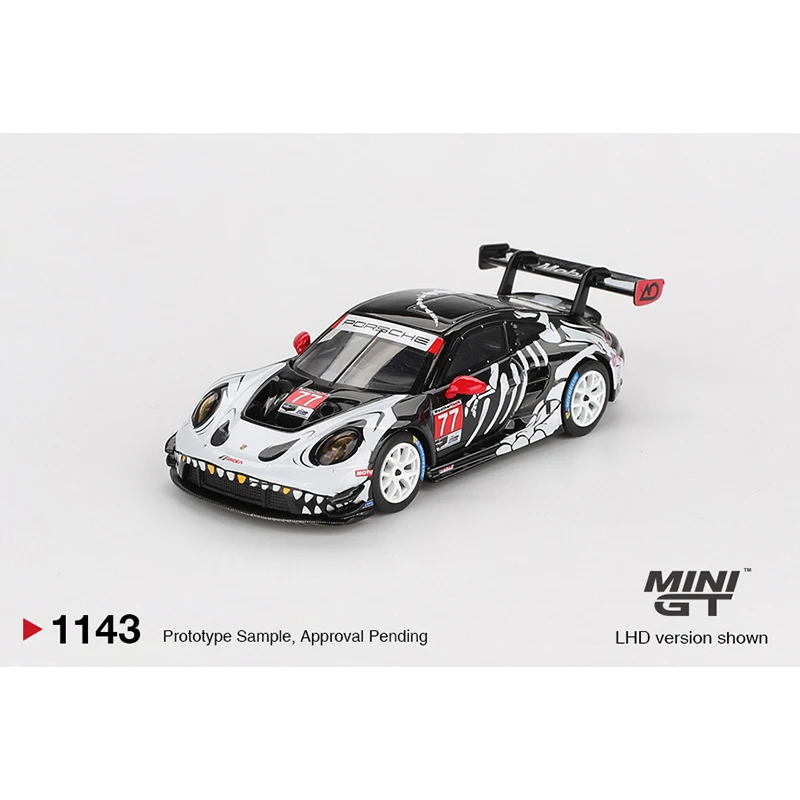 Фото Предпродажа MINIGT 1143 # 77 1:64 Porsche 911 GT3 R AO Racing IMSA Petit Le Mans Skeleton Rexy Хэллоуин Литая под давлением модель автомобиля игрушки №2