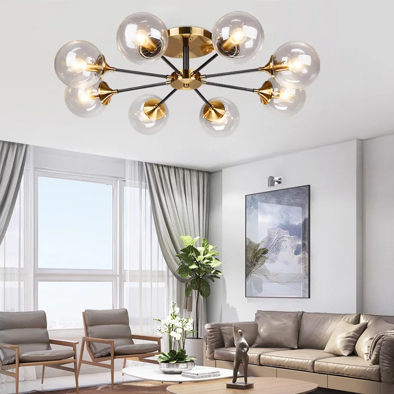 

Modern LED Pendant Lamp Hanging Light Fixtures Smoke Grey/Clear Glass Dining Room Bedroom Chandelier Gold Home Decoration