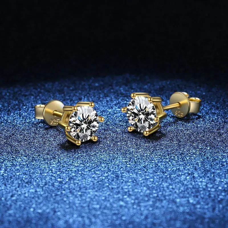 

Moissanite s925 Sterling Silver 14K Gold-plated Classic Earrings 2 Carats Moissanite Earrings Women's Jewelry