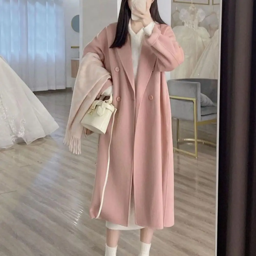 Осенне-зимнее женское длинное пальто утепленный двубортный плащ с длинными