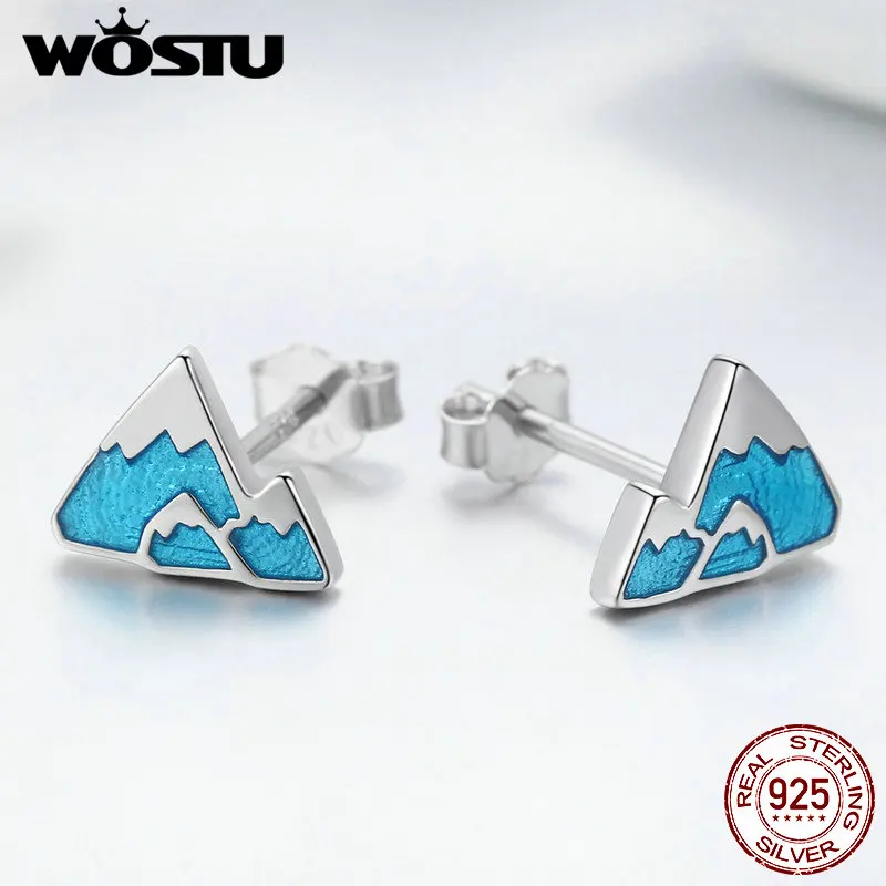 Женские серьги-гвоздики WOSTU из чистого серебра 925 пробы с голубым айсбергом s925