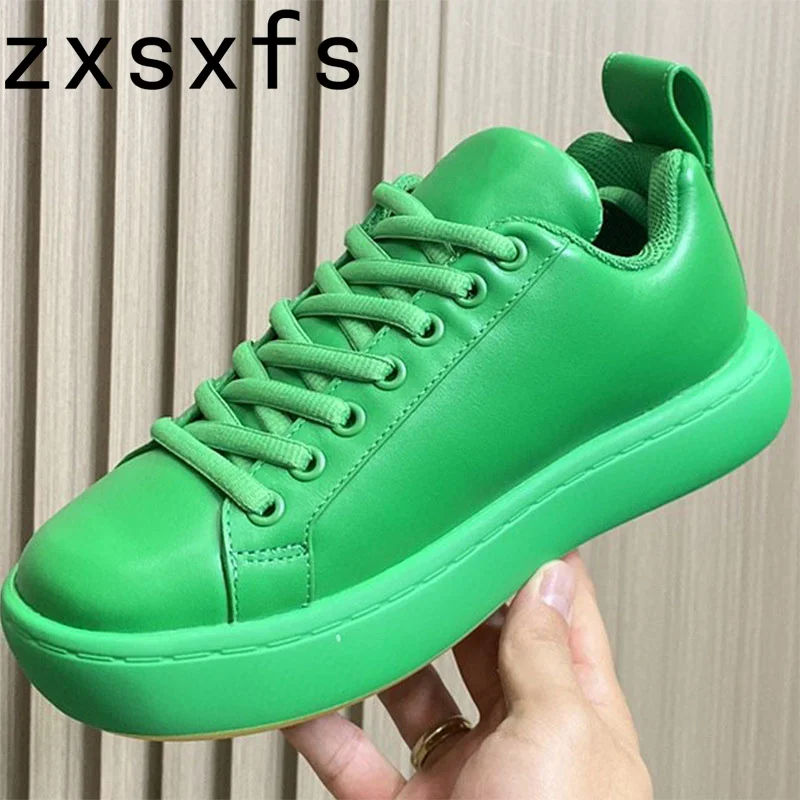 

Кроссовки на платформе унисекс, кожаные, на толстой подошве, на шнуровке, дизайнерские, повседневные брендовые, для пар, для мужчин и женщин, зеленые