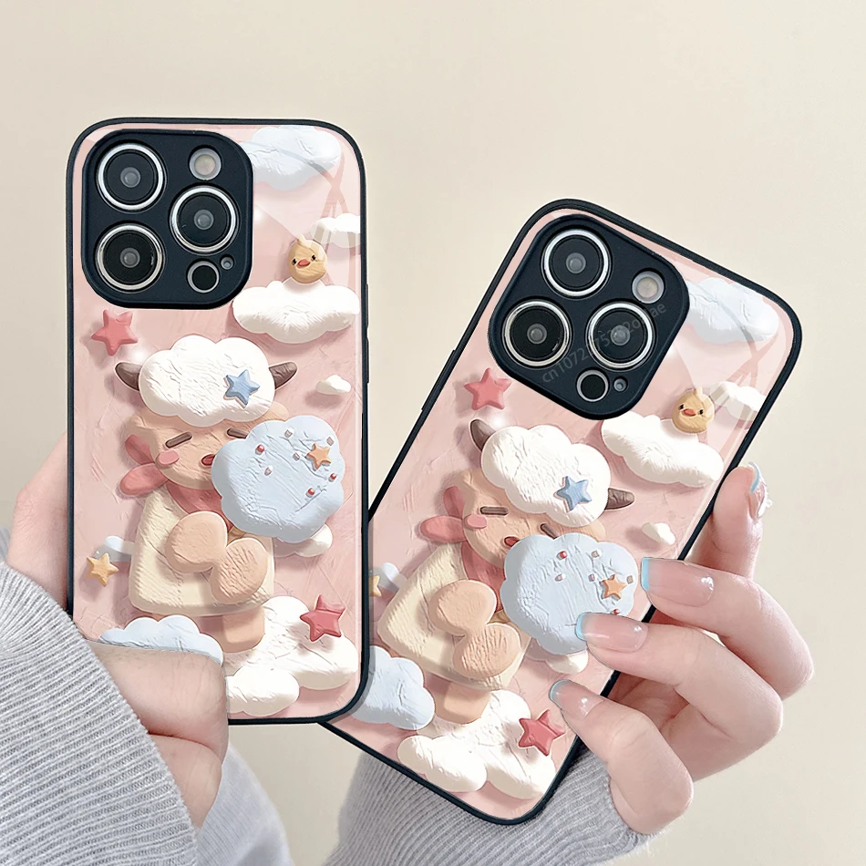 

Cartoon Illustration Sheep Glass Phone Case For iPhone 14 13 12 11 Pro Max Mini XS Max X XR 8 Plus Se2 SE3 Protection Back Cover