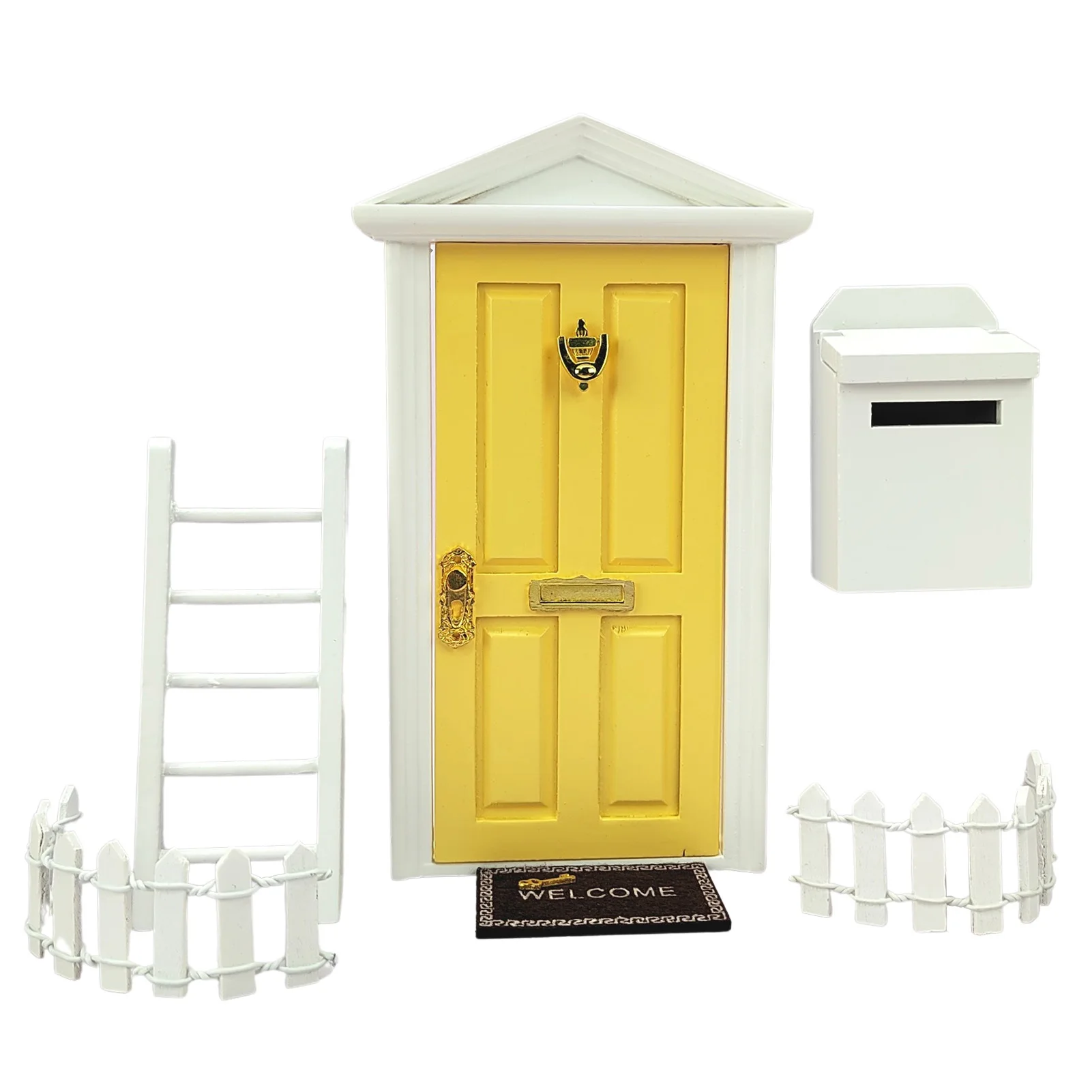 

Miniature Fairy Door Magical Fairy Door 1:12 Dollhouse Miniature Wood Door Fairy Doors For Kids Room With Ladder Fence Mailbox