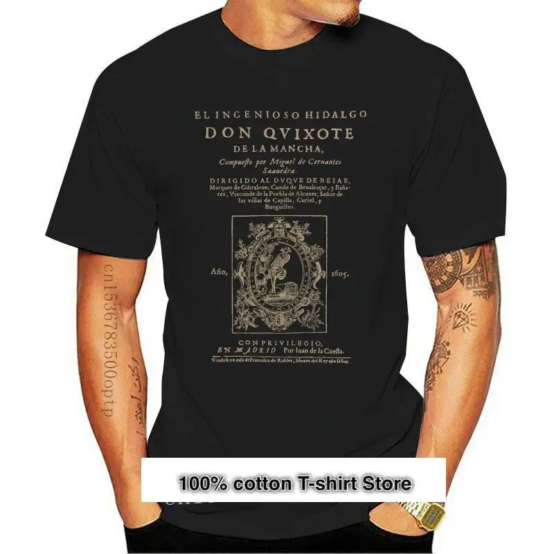 

Nuevo Cervantes Don Quijote de la Mancha Camiseta con estampado de cervantes saavedra xvii, ropa oscura, cultura española