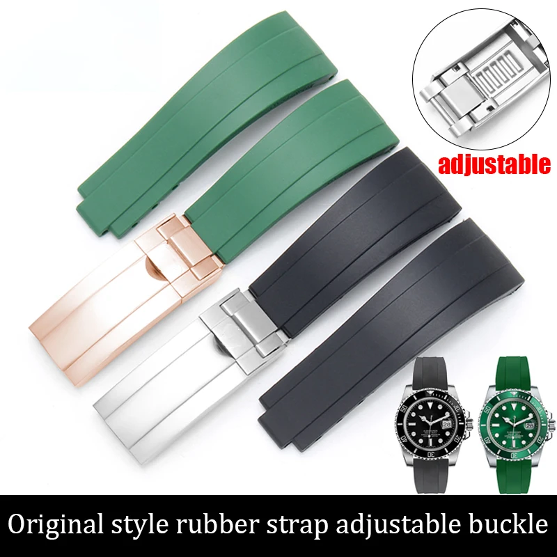 

20mm Watch Band Silicone for Original Rolex Water Ghost GMT Daytona Yacht Master Adjustable Accessories Strap Insurance Buckle