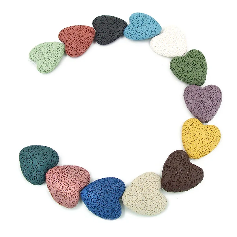 15/19pcs Natural Volcano Lava Stone Heart Shape Colorful Loose Crafts Beads For DIY Necklace Bracelets Earring Jewelry Making