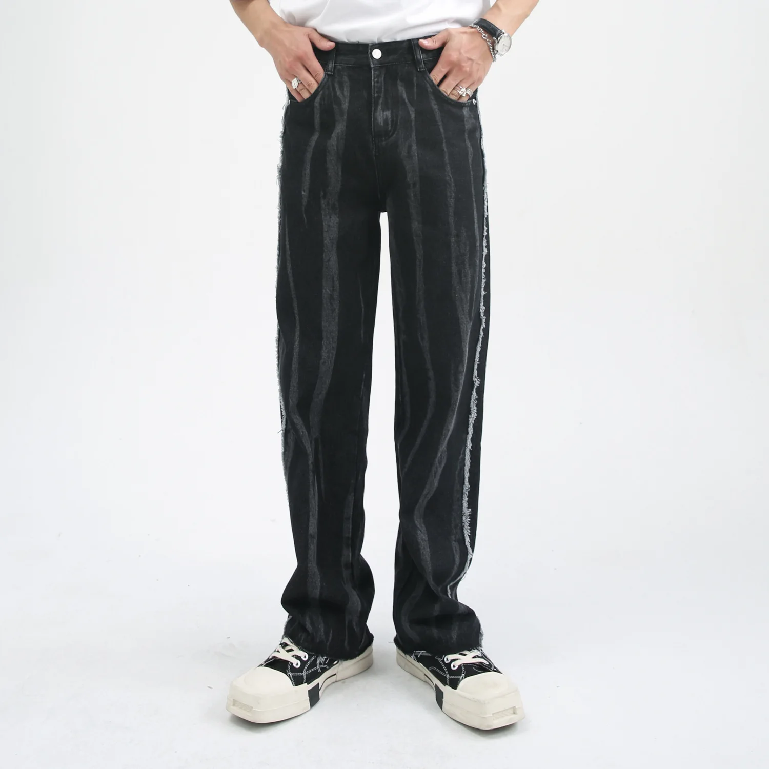 

Black Tie Dye Casual Men's Jeans Korean Wave Dark Loose Streetwear Casual Pants High Street Pants Jeans Y2k Jeans Jeans Men