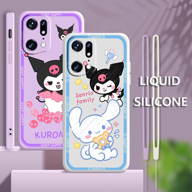 

Kuromi Melody Anime For OPPO Find X5 X3 X2 neo Pro Lite A5 A9 2020 A53S 4G 5G Liquid Rope Soft Silicone Phone Case Coque Capa