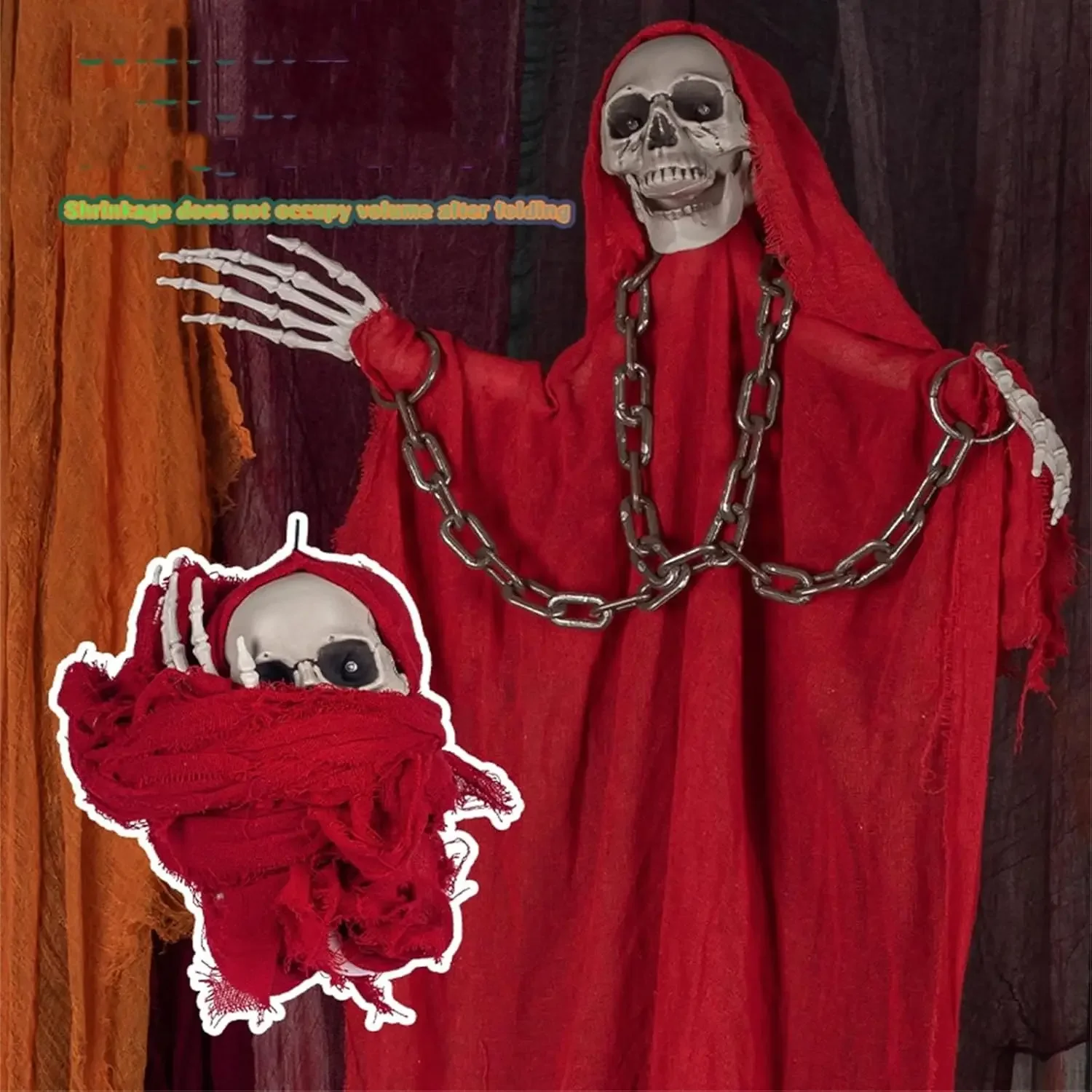 Хэллоуин Красный Скелет 2М Висячий Призрак со Светящимися Глазами Ужас Голос