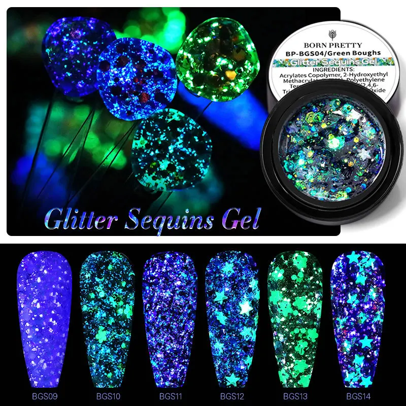 BORN PRETTY Блестящий Гель-лак 5 мл для ногтей маникюр светящийся в темноте УФ