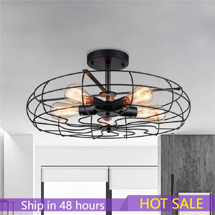 

LED Pendant lights Retro Loft Hanging Lamp Industrial Style Light Metal Cage Pendants Lighting Fixture for Living Room Kitchen