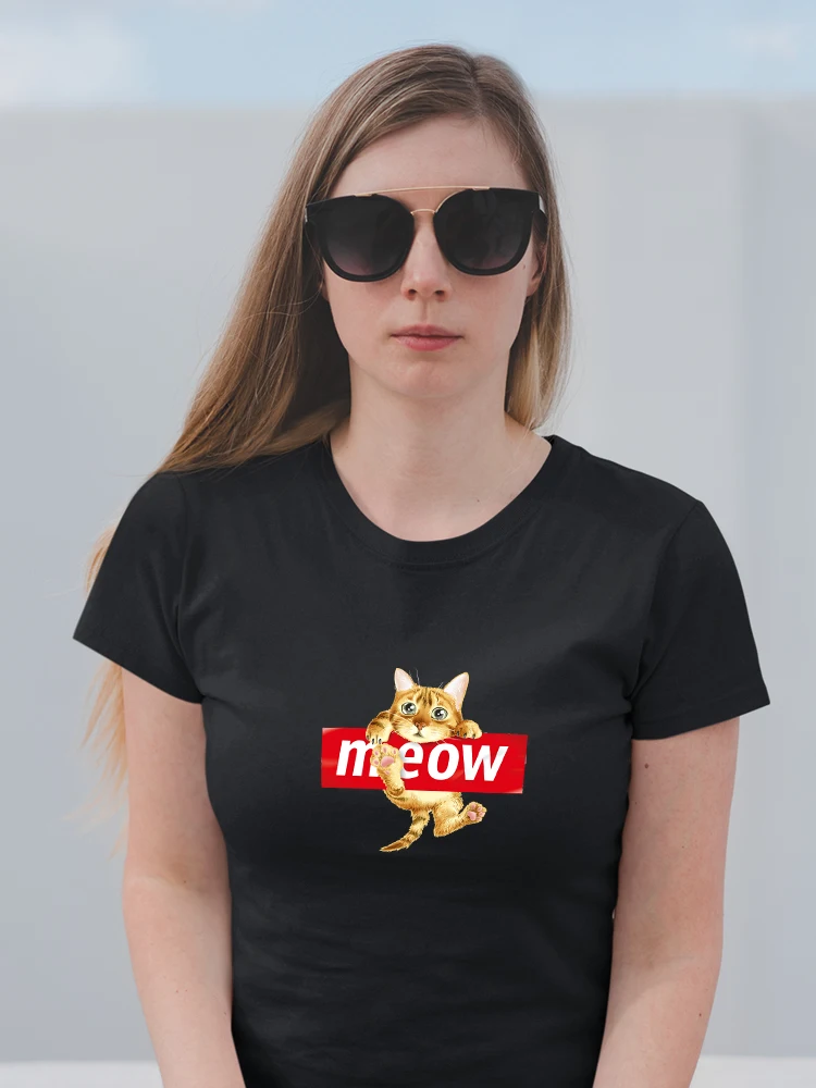 ropa эстетические мягкие топы для девочек футболка с мяу черная кошка забавная