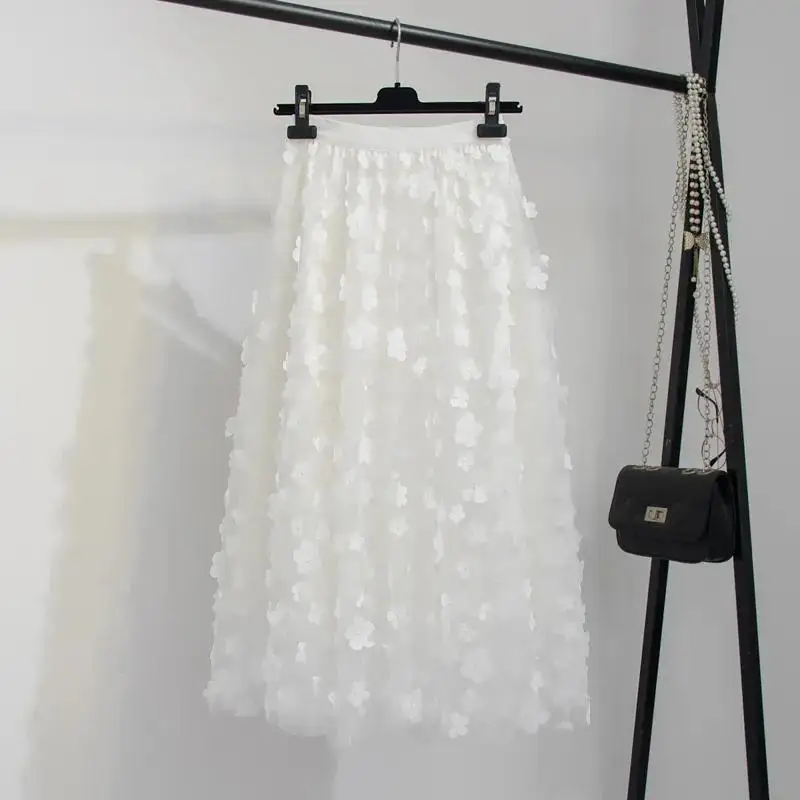 Трехмерная сетчатая юбка с цветочной вышивкой женская летняя новая модная