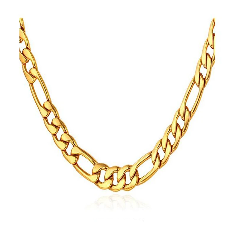 

HOUWU Mens Fitness Accessory Woman 18K Gold Plated Stainless Steel No Fade Miami NK Cuban Link Figaro Chains Necklace Jewlery