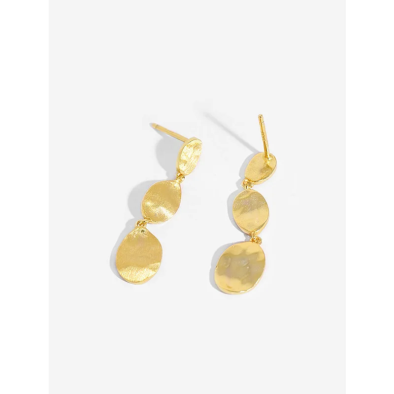 

18k gold 100% real. Authentic 925 Sterling silver irregular Uneven Geometric Dangle Earrings Long Fine Jewelry C-E3308