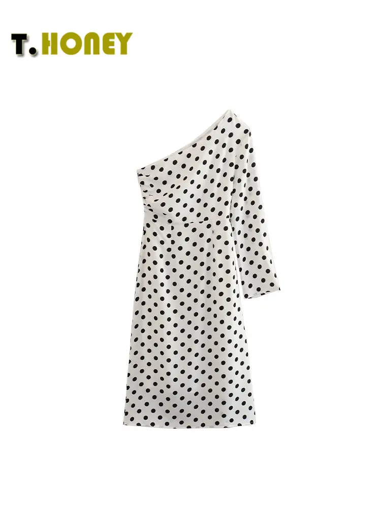 

Женское модное асимметричное платье в горошек TELLHONEY с боковой молнией, женские повседневные облегающие платья миди с длинным рукавом
