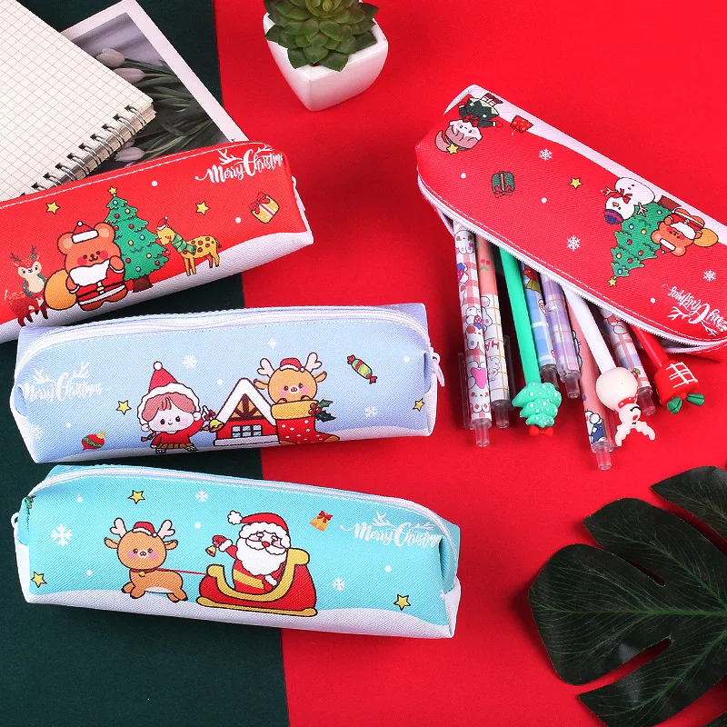 

1pc Pencil Case Santa Claus Students Large Capacity Canvas Pen Bag Cosmetic Pouch Stationary for Office Cute School Supplies