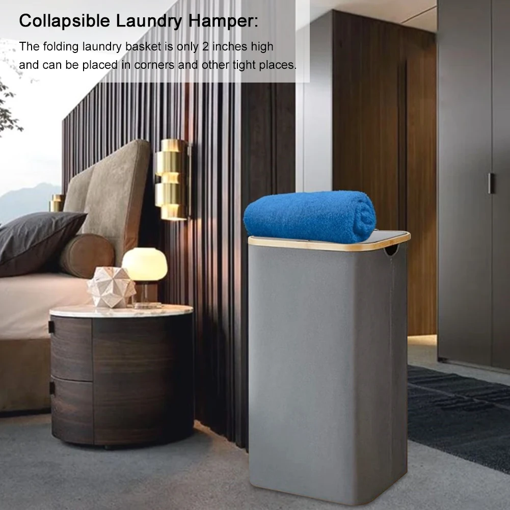 Корзина для грязной одежды объемом 100 л с бамбуковой ручкой и крышкой Контейнер