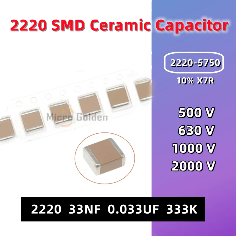 

(5pcs) 2220 SMD Ceramic Capacitor 2220 33NF 333K 0.033UF 500V/630V/1000V/2000V 1KV 2KV X7R 5750 High Voltage Capacitance MLCC
