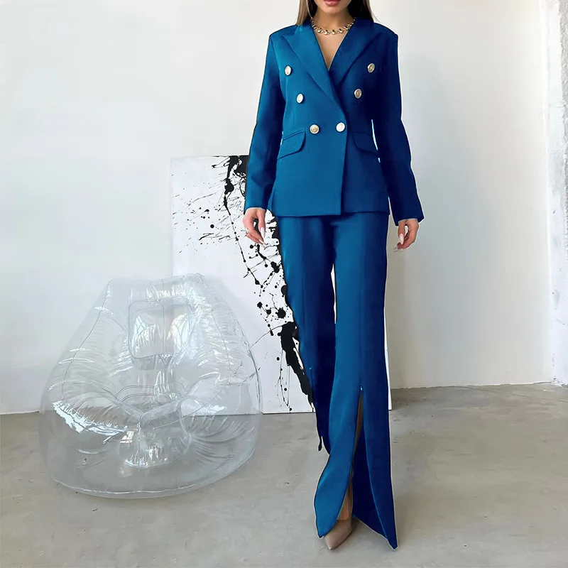 

2022 Women's Spring and Autumn Solid Color Fashion Slim Long-sleeved Suit Professional Suit Trousers Two-piece Set