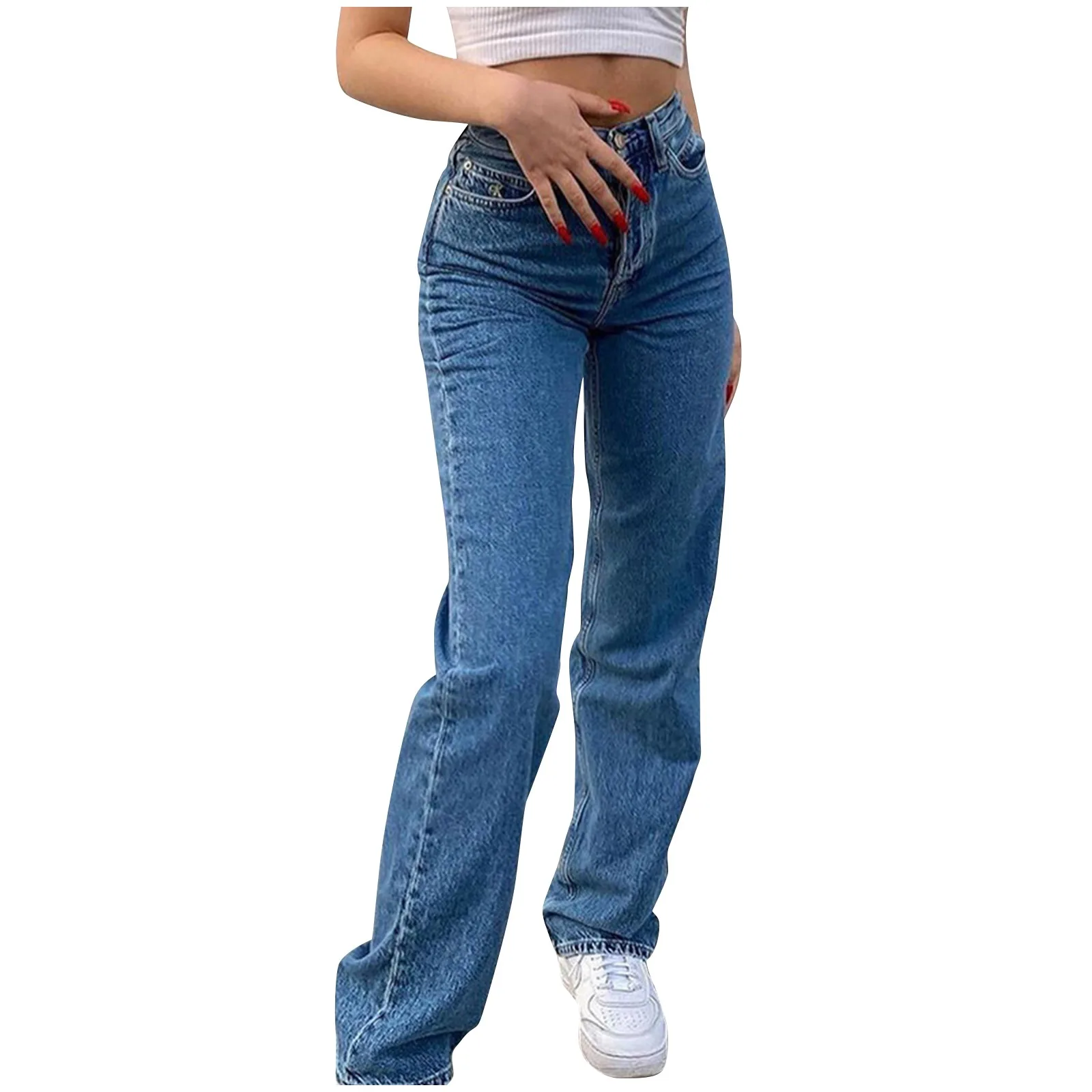 

Women'S Fashion Casual Butterfly Print Denim Pants High Waist Straight Leg Jeans With Pockets Women Pants High Waist 90s Vinta