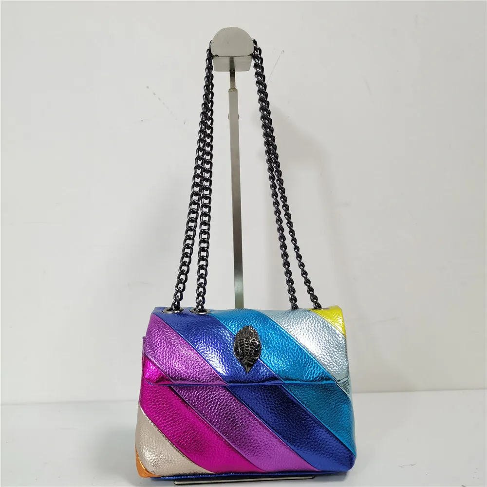 

Rainbow Wave Pattern Handbag Eagle Head On The Front Flap Jointing Colorful Cross Body Bag Patchwork Pu Leather Bag Shoulder Bag