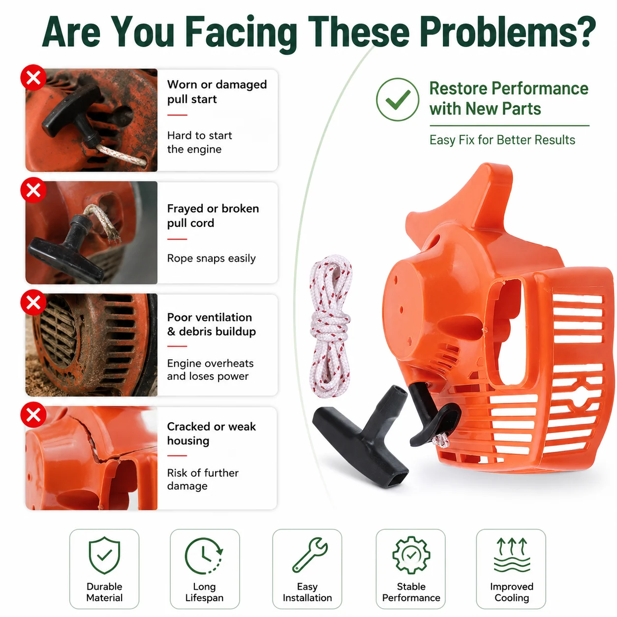 Фото Комплект ручки ручного стартера с тросом для Stihl FS55C FS55R FS55RC FS55T, замена 41401904009 41401953400, садовые инструменты №5