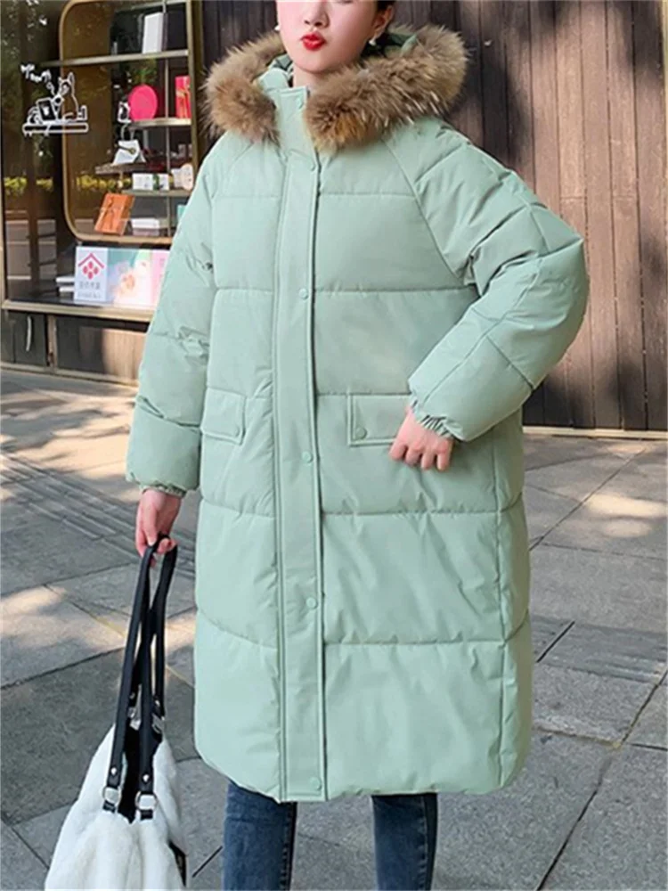 2023 New Long Sleeve Hooded Elegant Long Jacket Ladies Korean Casual Coats Thicken Warm Parkas for Women Autumn Winter