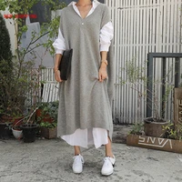 vintage casual winter oversize thick straight sleeveless sweater dress women knitted long dress female knitted vest dresses 2020
