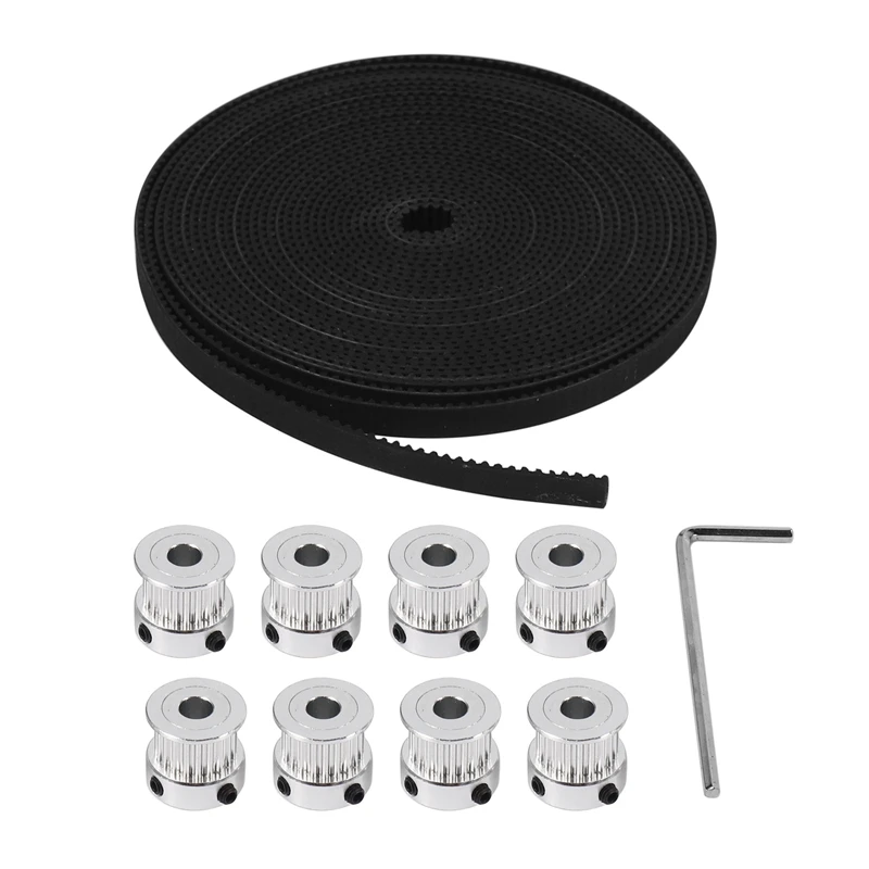 

8Pcs 5Mm 20 Teeth Aluminum Timing Pulley Wheel+5 Meters Rubber GT2 2Mm Pitch 6Mm Wide Timing Belt For 3D Printer CNC