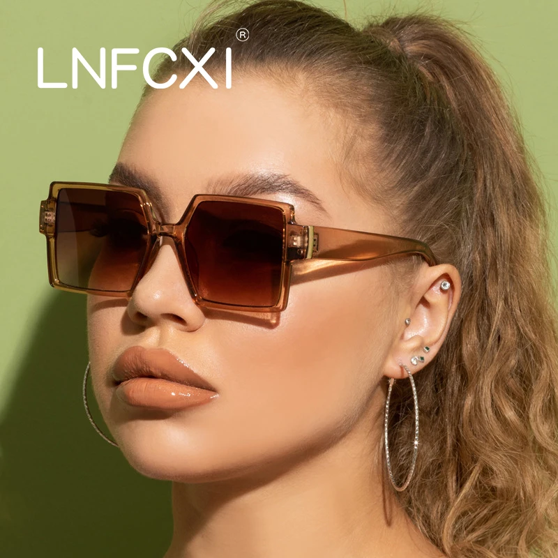 

Солнцезащитные очки LNFCXI женские, зеркальные градиентные солнечные очки в большой квадратной оправе, в стиле унисекс, в стиле хип-хоп, черные