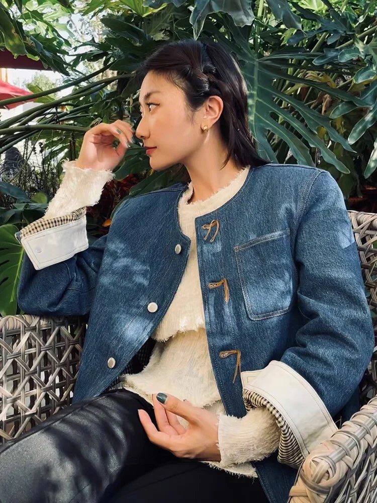 

2022 Spring/Autumn New Niche Design Tassel Color Blocking Denim Short Jacket High Quality Casual Cardigan Fashion Women Tops