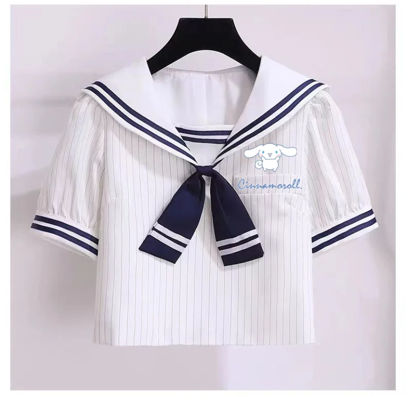 

New Sanrio Cinnamoroll Printed Girls College Style Shirt Pleated Skirt Set Kawaii Navy Collar Jk Clothing Cute Student Uniforms