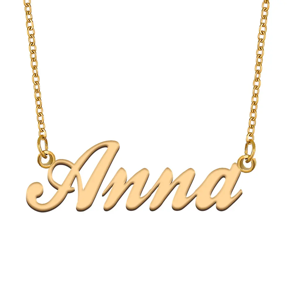 Anna Name Necklace for Women Stainless Steel Jewelry Gold Plated Nameplate Chain Pendant Femme Mothers Girlfriend Gift