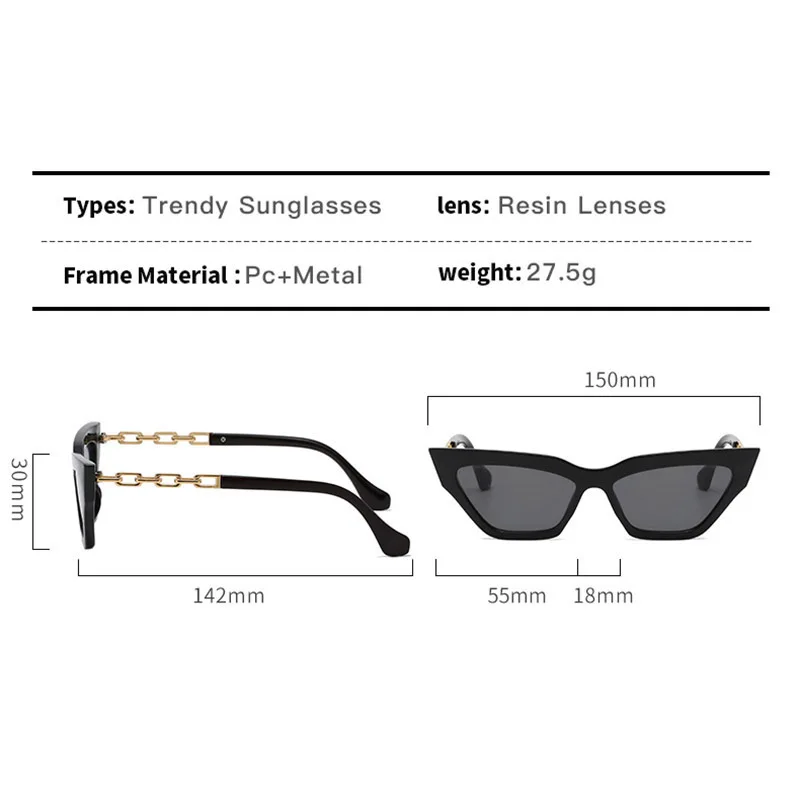 Солнечные очки FRESHGUY кошачий глаз женские металлическая цепочка маленькая оправа