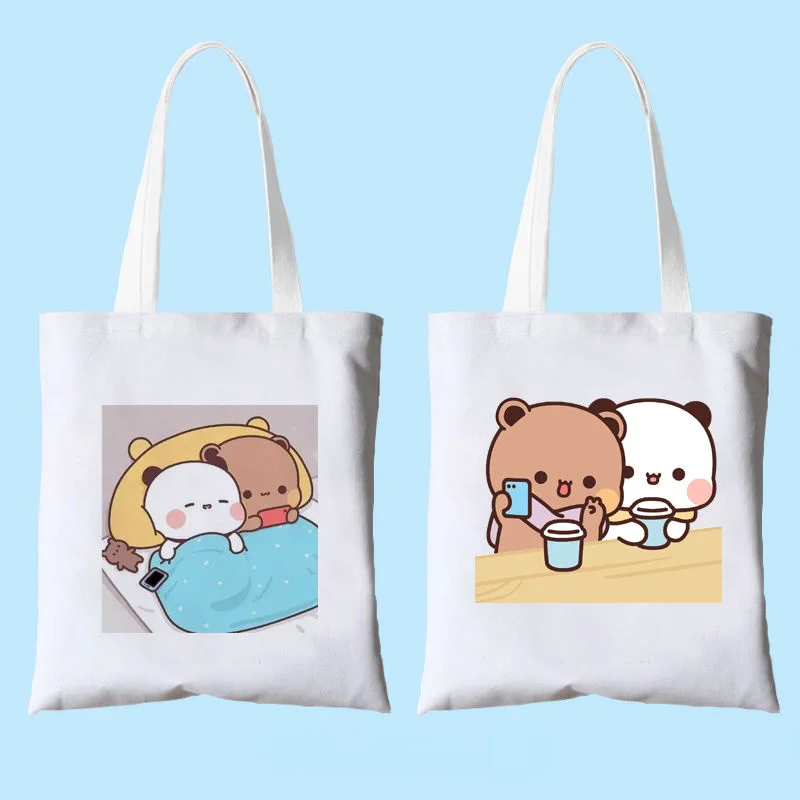 

1Pcs Bubu And Dudu Anime Print Canvas Bag Women's Shoulder Bag Fashion Large Capacity Shopping Shopper Tote Bags