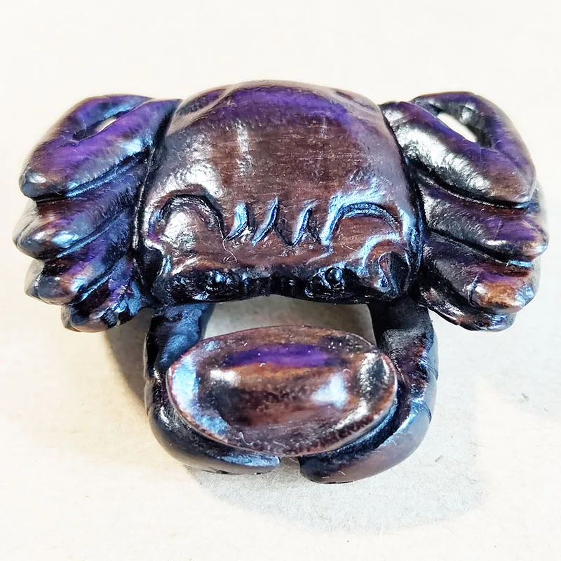 

Y6953 - 20 Years OLD 2" Hand Carved Ironwood Netsuke Carving - Wealthy Crab