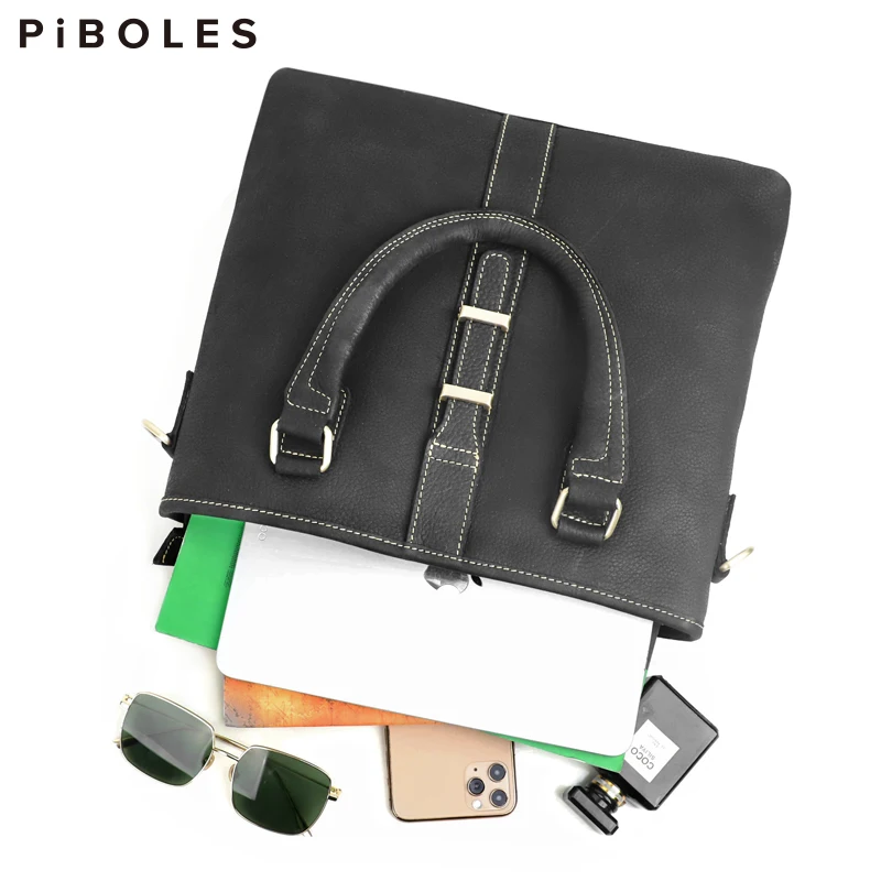 Fashion Men Briefcase Genuine Leather Shoulder Bag Handbag Large Capacity 11 Inch Laptop Crossbody Bag Business Hand Bags Male