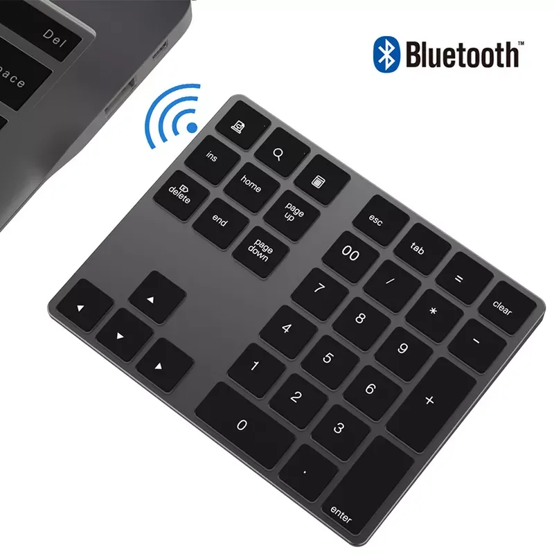 

Comb Wireless Number Keyboard Aluminum Numer Pad Rechargeable Bluetooth Numeric Keypad for Mac Windows Accouting Laptop